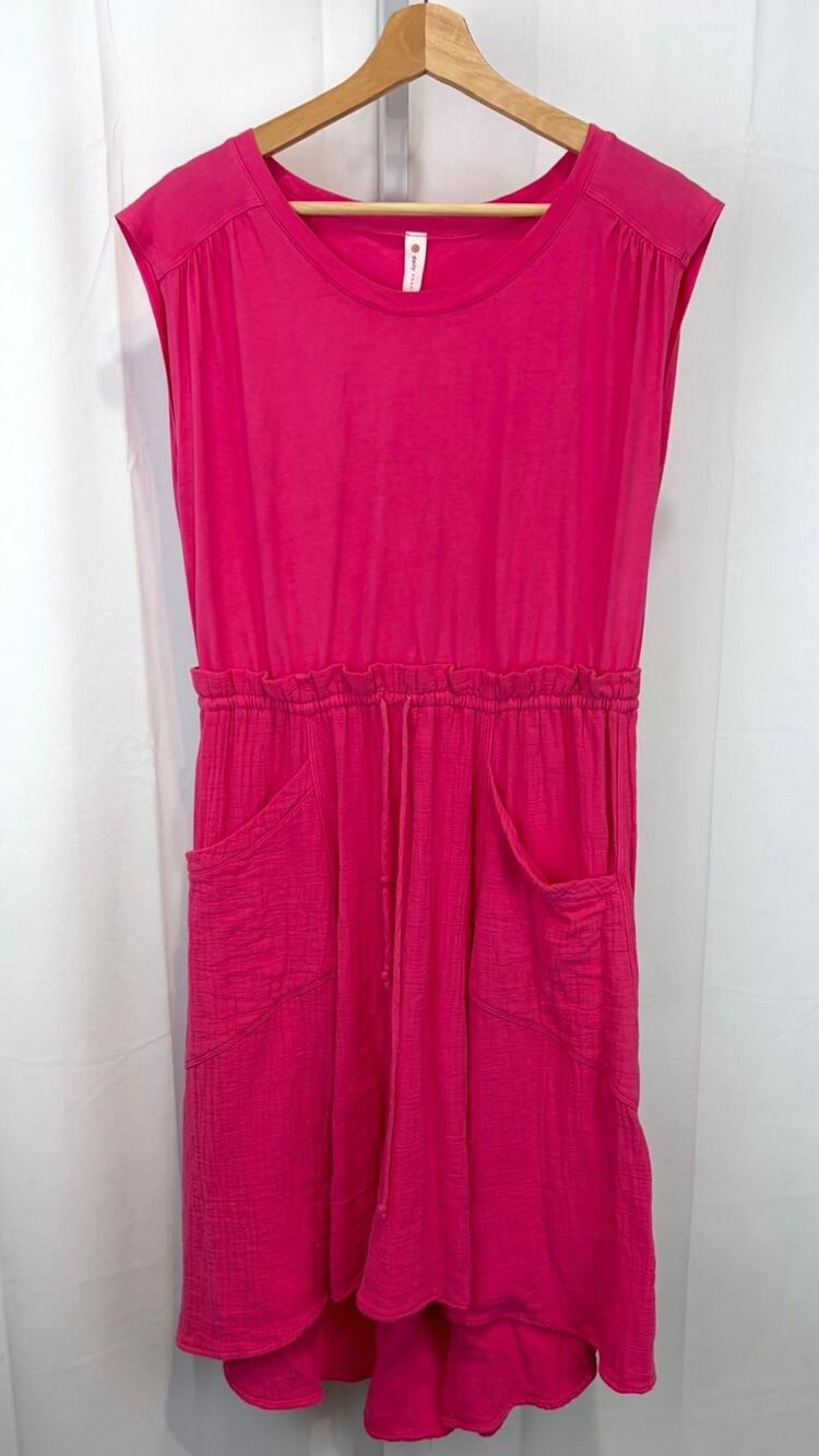 DAILY PRACTICE Anthropologie Everyday Tee Dress Mixed Media Pockets Pink Size M